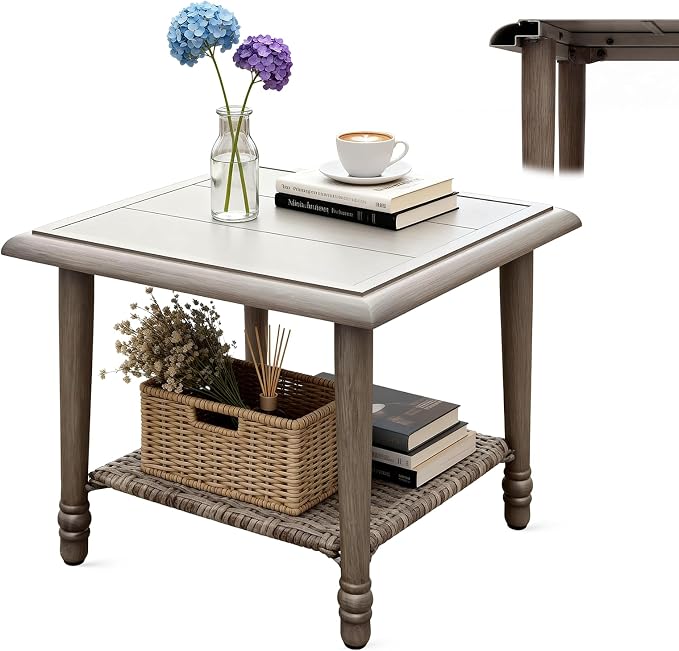 Outdoor Wicker Side Table Small Square Patio Rattan Coffee Table Adopt Sturdy by Unknown