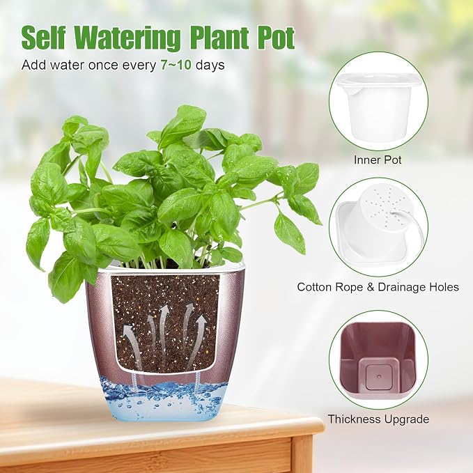 8 Pack Self Watering Pots 4-inch Decorative Flower Planters - Image 5