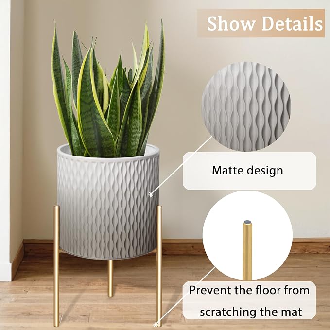 ARNIS Plants Pots with Stand, Unique Mid Century Decorative Metal Flower Pots - Image 5