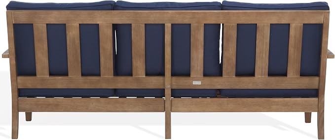 SAFAVIEH Couture Outdoor Collection Martinique Natural/Navy Cushion Solid Wood - Image 12