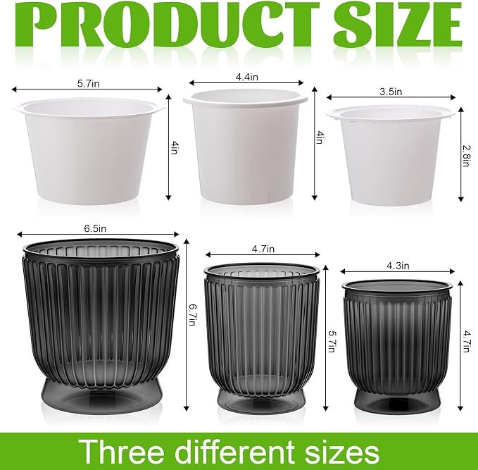 Set of 6 Self Watering Plant Pot 3 Sizes Plastic Double Layer Self Watering - Image 2