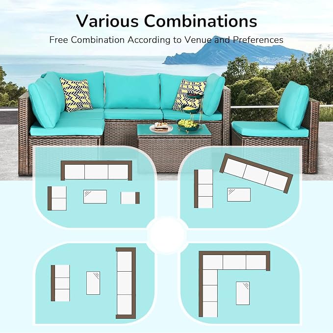 PayLessHere Patio Furniture Set 7 Pieces Outdoor Furniture Wicker Conversation - Image 3
