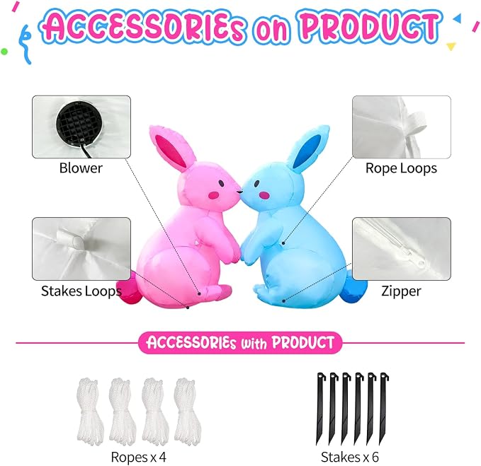 Domkom 6FT Long Easter Inflatable Bunnies Outdoor Decorations, Build-in LED - Image 6