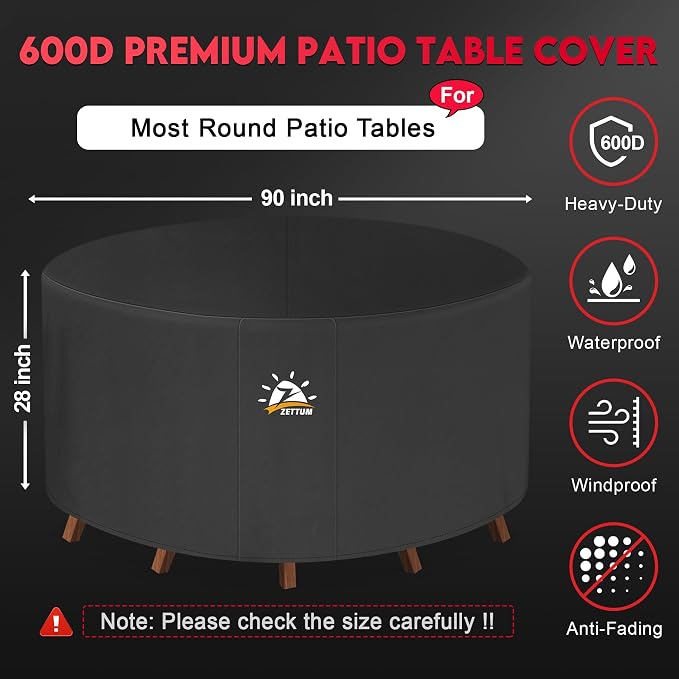 Zettum Round Patio Table Cover 90 Inch - Image 2