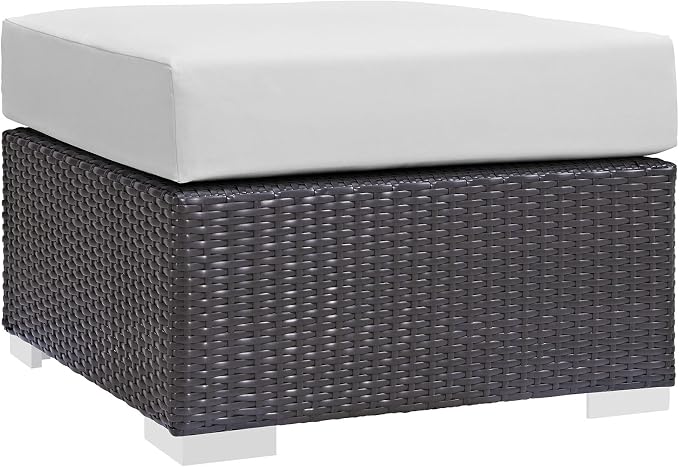 Modway Convene Wicker Rattan Outdoor Patio Square Ottoman in Espresso White - Image 3
