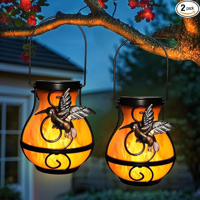 X-PREK 2 Pack Solar Lanterns Outdoor Waterproof Hummingbird Hanging Solar by X-PREK