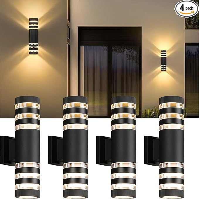 4Pack 15inch LED Cylinder Up & Down Wall Lights, 18W Modern Outdoor Wall Light by Alicosoty