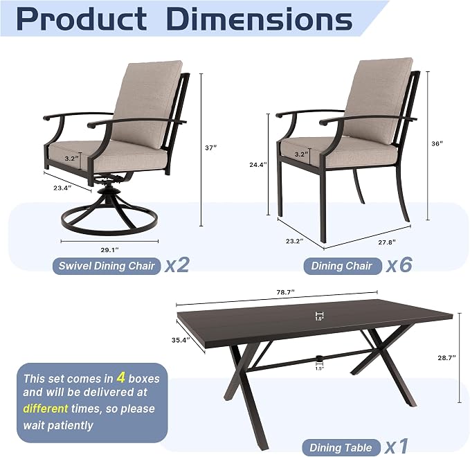 ALAULM 9-Piece Patio Dining Table and Chairs - Image 6