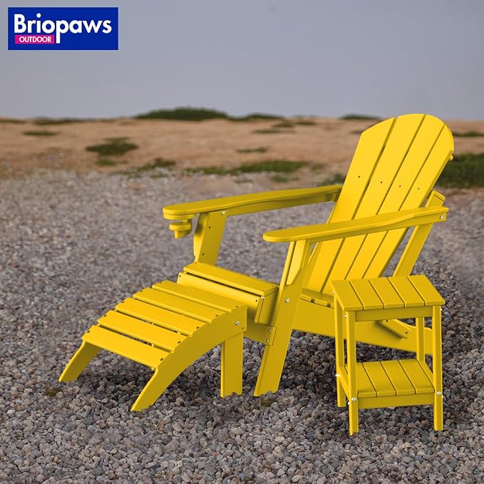 BRIOPAWS Adirondack Ottoman | Folding | HDPE Plastic | Yellow Outdoor Foot Rest - Image 2