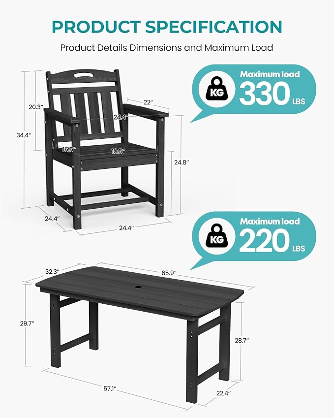 Outdoor Rectangle Dining Table, Heavy-Duty HDPE Table - Image 3