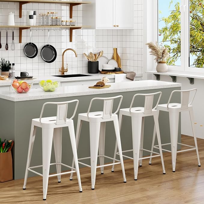 Metal Bar Stools Set of 4 Barstools Indoor/Outdoor Counter Height Bar Stools by ArlunarHome