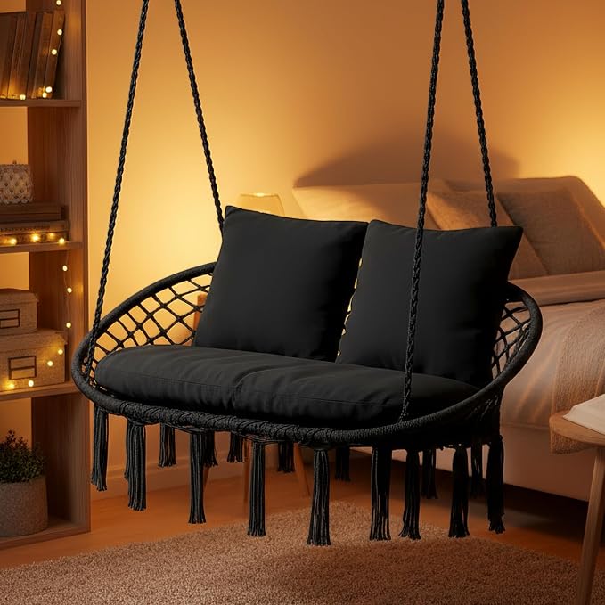 MoNiBloom 2 Seat Hammock Chair Hanging Macrame Swing 3 Cushions Included - Image 8