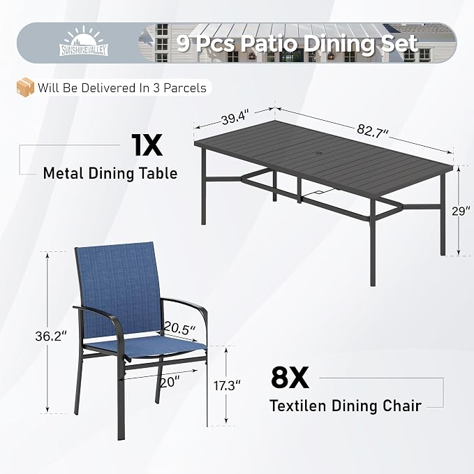 Patio Dining Set 9 PCS, 8 Stable Outdoor Dining Chairs - Image 3