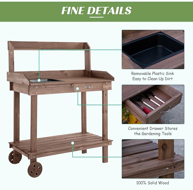 Outsunny 36" Wooden Potting Bench Work Table - Image 4