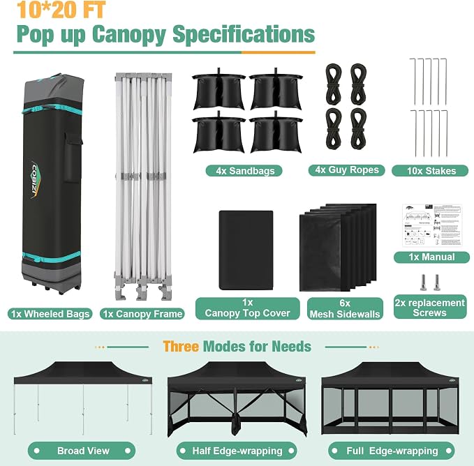 COBIZI 10x20 Canopy Tent, Heavy Duty Pop up Canopy - Image 5