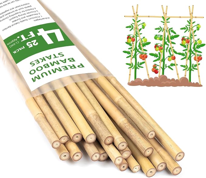 Plant Stakes 4FT, Natural Bamboo Stakes, HAINANSTRY 25Pcs Sturdy Bamboos Garden by HAINANSTRY