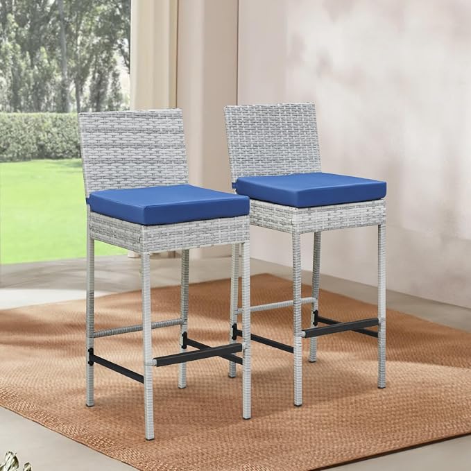 ECOTOUGE Outdoor Bar Stools Set of 2, Wicker Woven Patio Stools & Patio Bar - Image 7