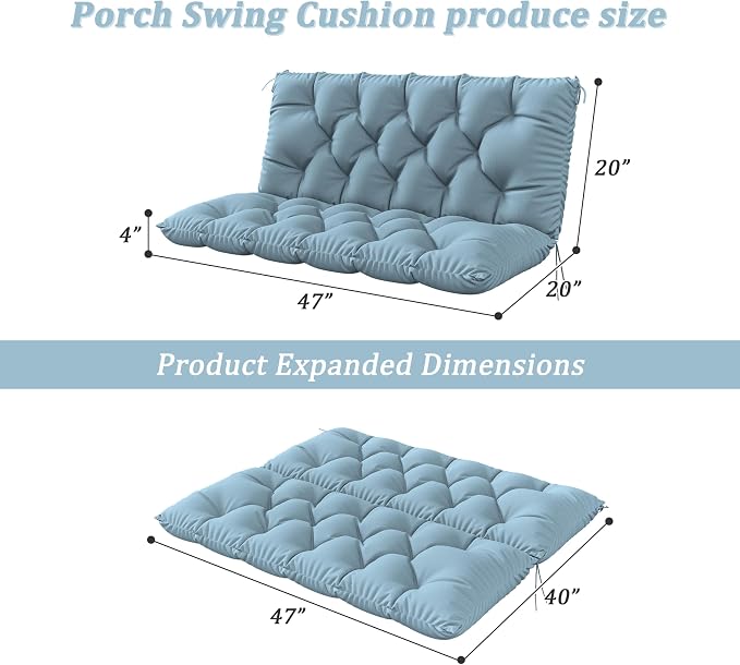 Porch Swing Cushion with Backrest 2-3 Seater Outdoor Bench Cushions Waterproof - Image 2