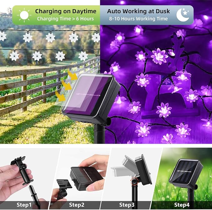 ITICdecor Solar Flower String Lights Outdoor Waterproof 50 LED Upgraded Flower - Image 4