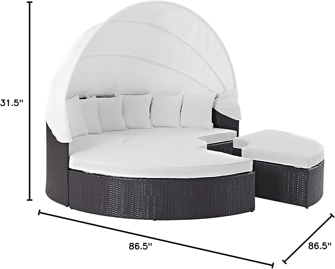 Modway Convene Wicker Rattan Outdoor Patio Retractable Canopy Round Poolside - Image 2