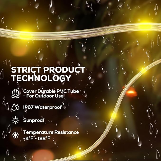ICRGB Solar Rope Lights Outdoor, 39FT 100 LED Solar Rope Lights, IP67 Waterproof - Image 4