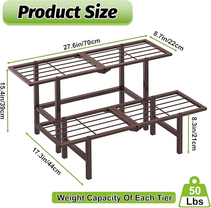 2 Tier Plant Stand Indoor Outdoor, Foldable Metal Separated Ladder Plant Stands - Image 2