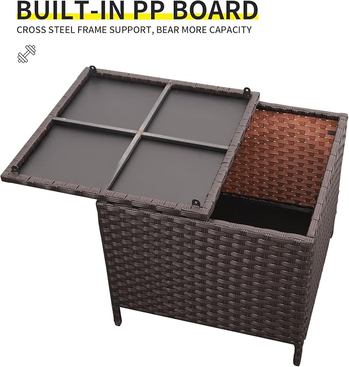 Outdoor Wicker Storage Side Table, Patio Brown PE Rattan End Table - Image 6