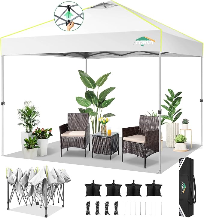 COBIZI 10x10 Pop Up Canopy Tent Without Removable Sidewalls, One Push Party by COBIZI