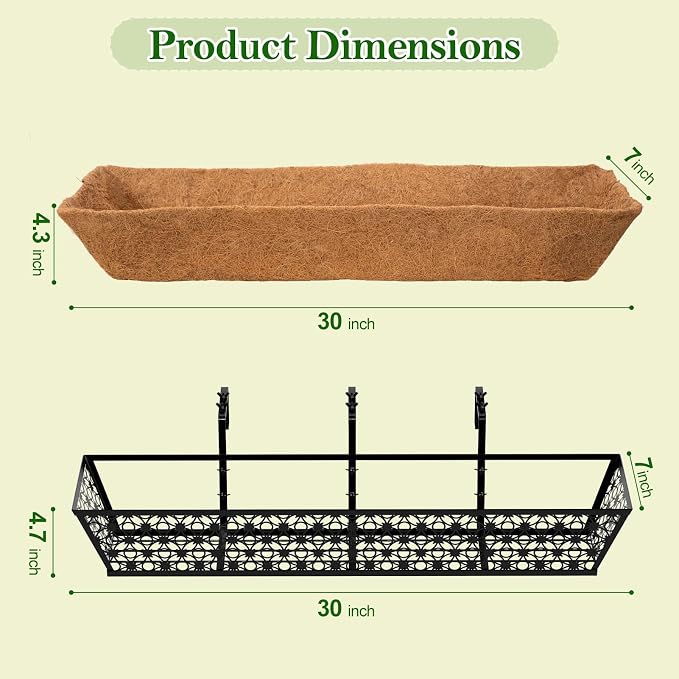 SPECILITE 30" Window Boxes Planters, Heavy Duty Metal Railing Planter Boxes - Image 7