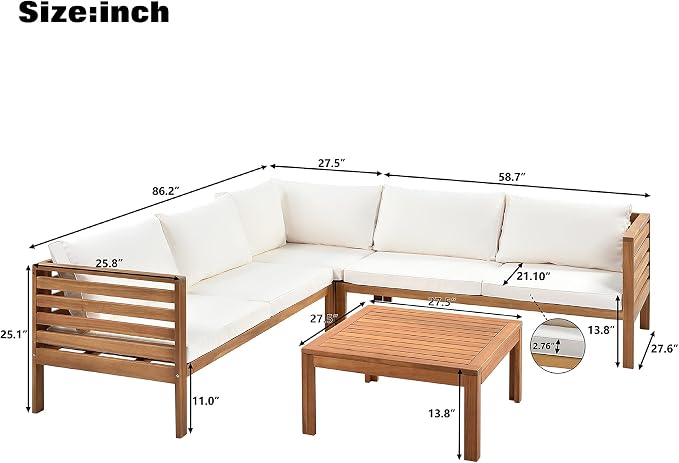 Outdoor Eucalyptus Wood 4 Piece Sectional Sofa Set - Image 4