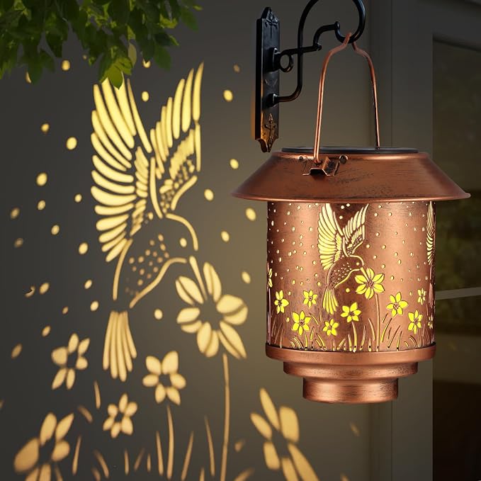 Solar Lantern Waterproof Metal Hummingbird Decor Valentine's Day Birthday Gifts by Unknown