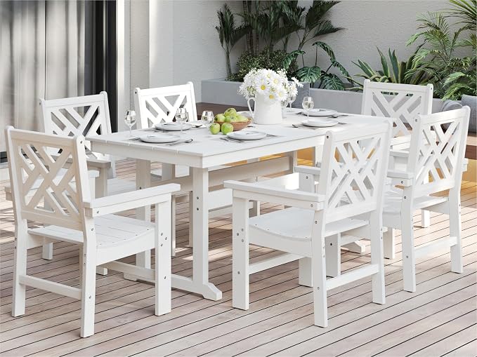 7-Piece Outdoor Dining Set, HDPE All-Weather Patio Table and Chairs Set by BIVODA