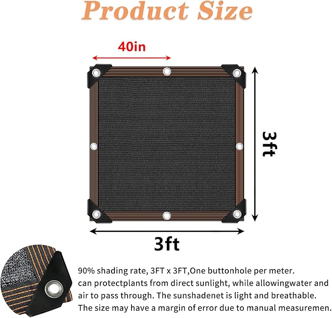 90% Black Shade Cloth for Patio, 3x3 FT Mesh Tarp Sun Shade Cloth - Image 3