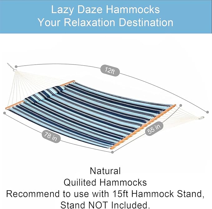 Lazy Daze Hammocks 12 FT Quilted Fabric Double Hammock - Image 3