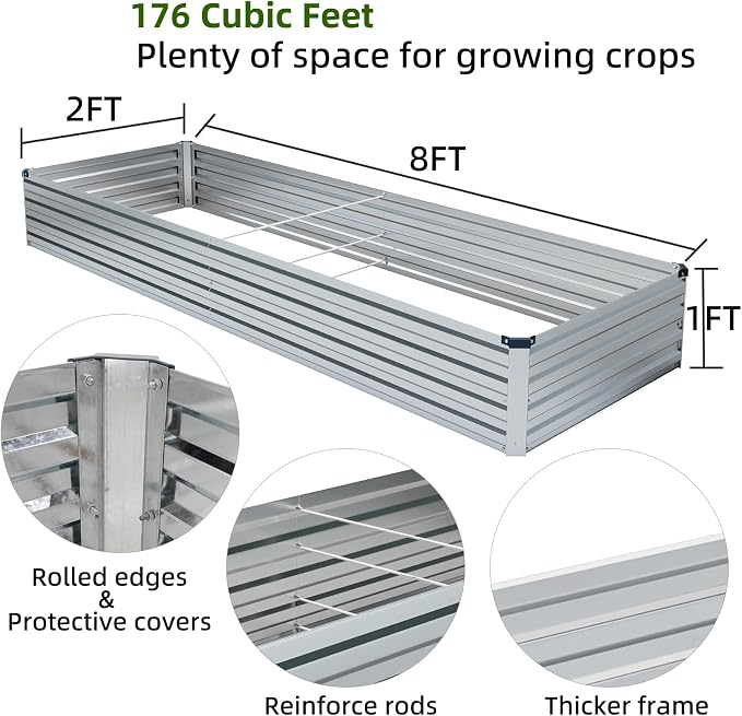 2 Pack 8x2x1FT Galvanized Raised Garden Bed Kit, Outdoor Metal Planter Box - Image 3