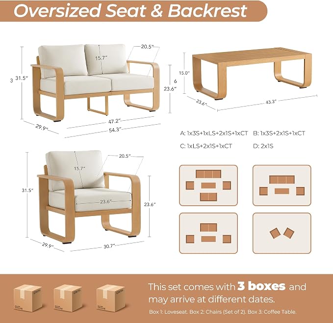 CHITA Outdoor Furniture Set 4 Piece, 4-Seats Patio Conversation Set - Image 7