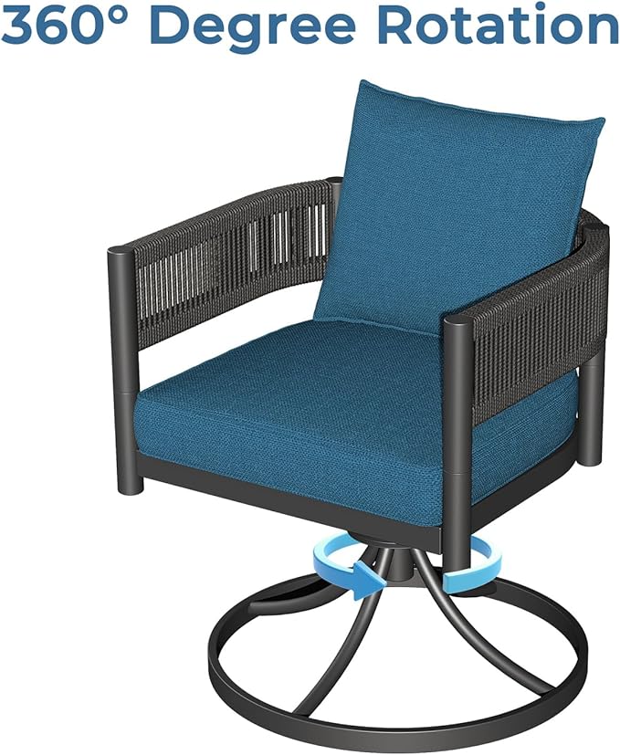 Grand patio Outdoor Dining Set for 6, Metal Woven Wicker Swivel Patio Chairs - Image 2