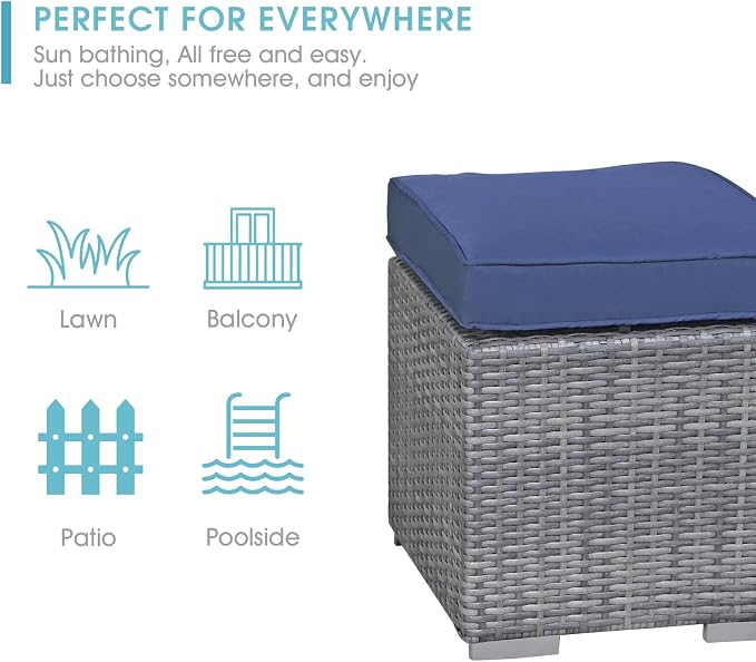Patiorama 2 Pieces Assembled Outdoor Patio Ottoman, Indoor Outdoor All-Weather - Image 7