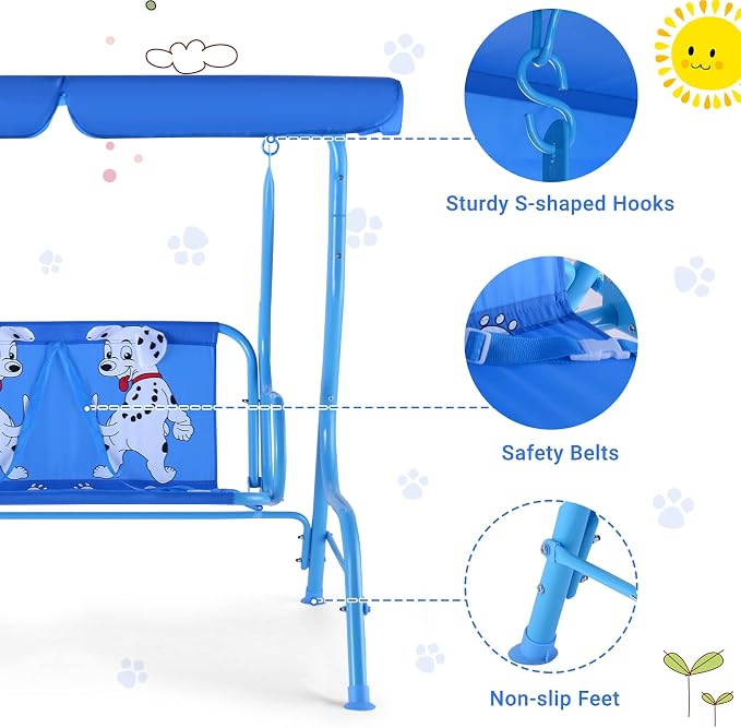 Costzon Kids Porch Swing, All-Weather Patio Swing Bench Hammock w/Adjustable - Image 4