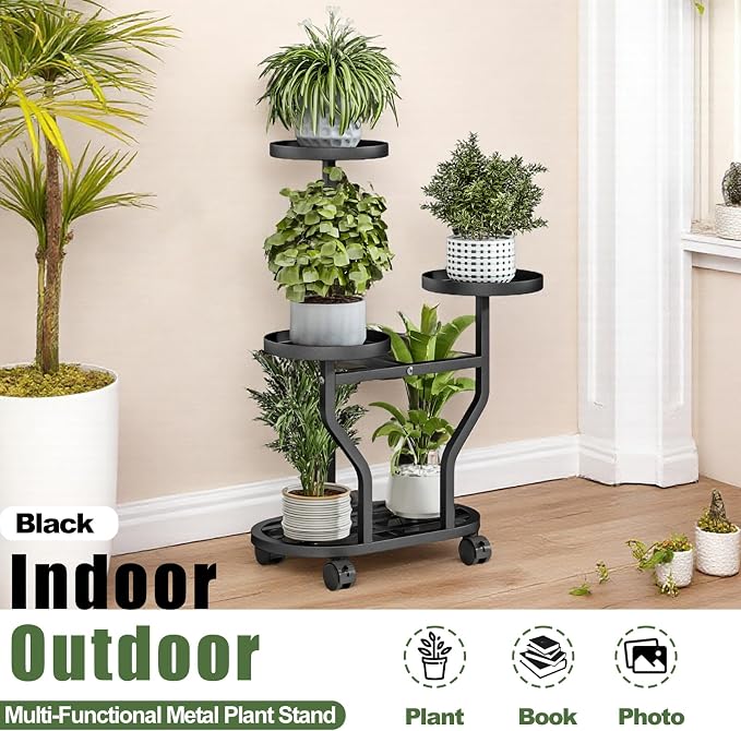 Plant Stand with Wheels 3 Tier Metal Plant Holder Corner Flower Shelf - Image 5
