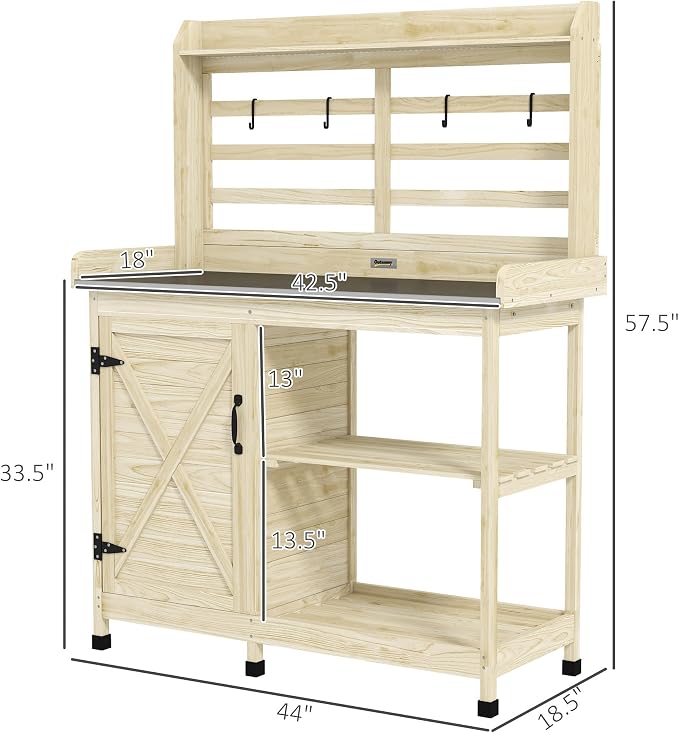 Outsunny Outdoor Wooden Potting Bench Table, Garden Workstation - Image 7