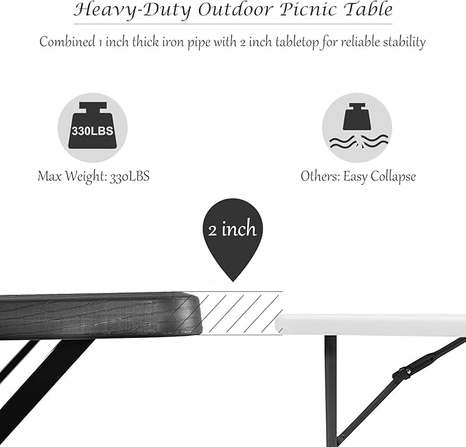 Giantex Picnic Bench Set Outdoor Camping All Weather Metal Base Wood-Like - Image 7
