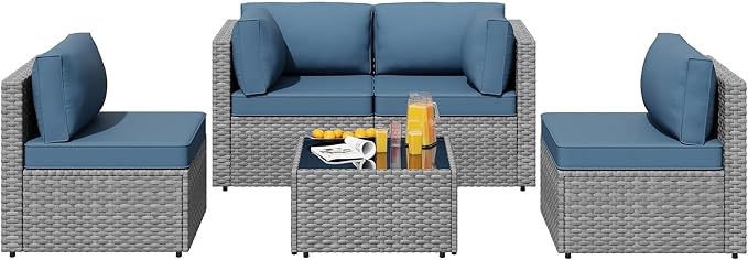 SUNLEI 5pcs Patio Furniture Sets Conversation Set, Low Back All-Weather Rattan by SUNLEI