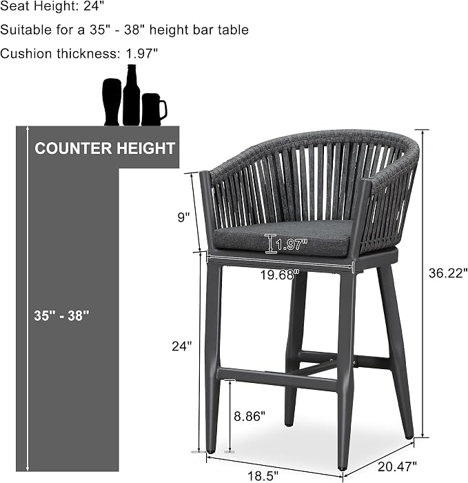 PURPLE LEAF Outdoor Counter Height Bar Stools Set of 2 Patio Metal Modern - Image 2