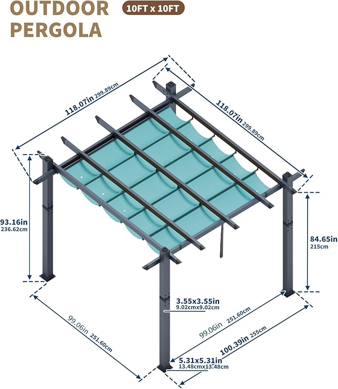 10x10 Ft Outdoor Pergola Metal Gazebo - Image 3