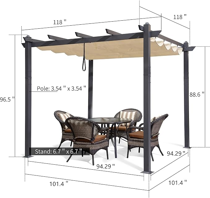 PURPLE LEAF 10' X 10' Outdoor Retractable Pergola - Image 8