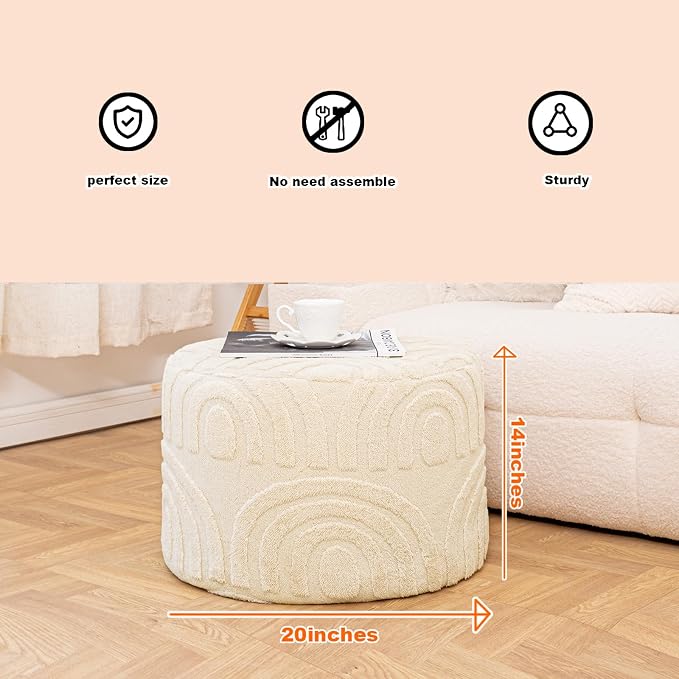 Asuprui Plush Fabric Ottoman Footrest – 20"x14" Soft Foam Pouf - Image 2