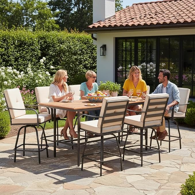 Patio Swivel Bar Stools Set of 6, Outdoor Bar Height Swivel Chairs - Image 8