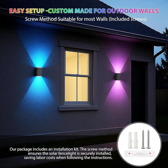 Solar Wall Light Outdoor, RGB & Warm White 8 Modes Dusk to Dawn Lighting Wall - Image 8
