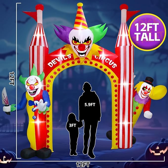Kalolary 12 FT Halloween Inflatables Clown Archway Outdoor Decorations - Image 4